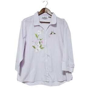 Vintage Hana Hummingbird Button-Up Shirt Women's Size XL Embroidered Nature